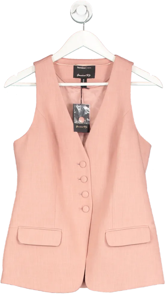 River Island Pink Button Up Longline Waistcoat UK 8