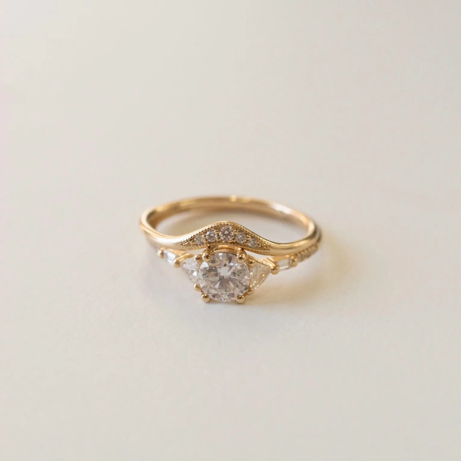 Round Diamond Trillion Baguette Equilibrium Ring