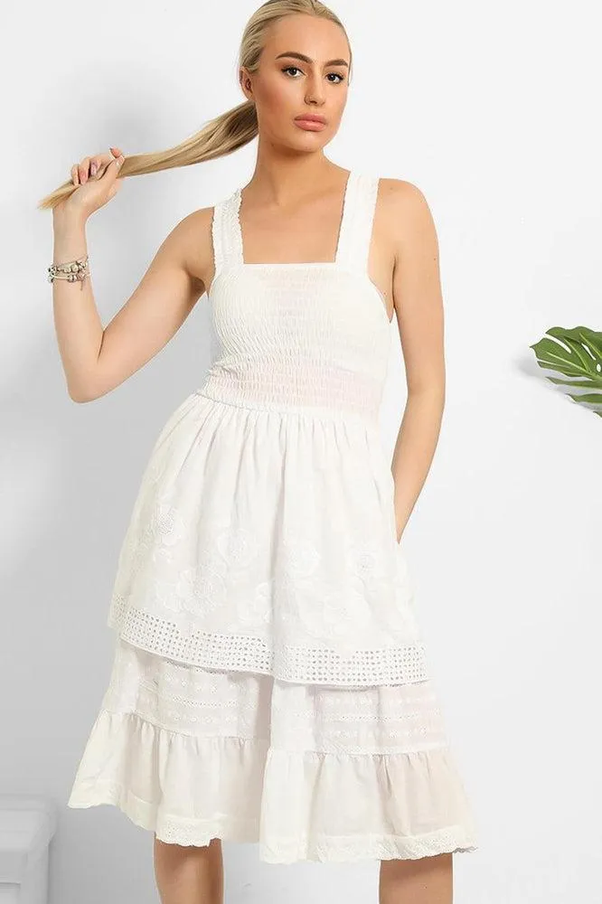 Shirred Bust Layered Summer Midi Sundress