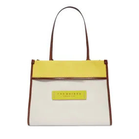 Shopping Bag THE BRIDGE linea Elisa in Cotone e Pelle Naturale Lime e Marrone