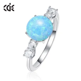 Sterling silver blue opal with small crystals ring