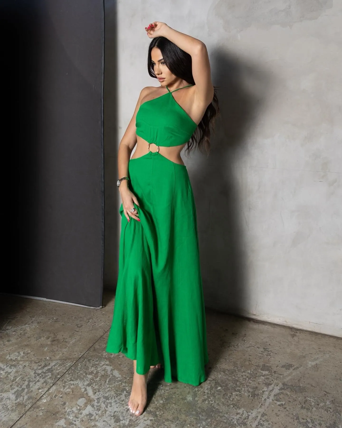 ‘Summer Nights' Linen Cutout Dress in green