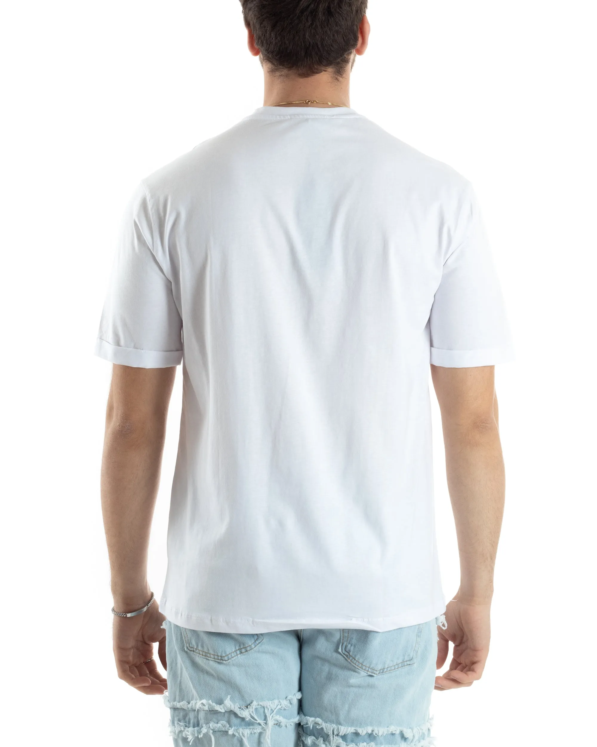 T-shirt Uomo Girocollo Basic Casual Regular Fit Tinta Unita Bianco GIOSAL-TS3057A