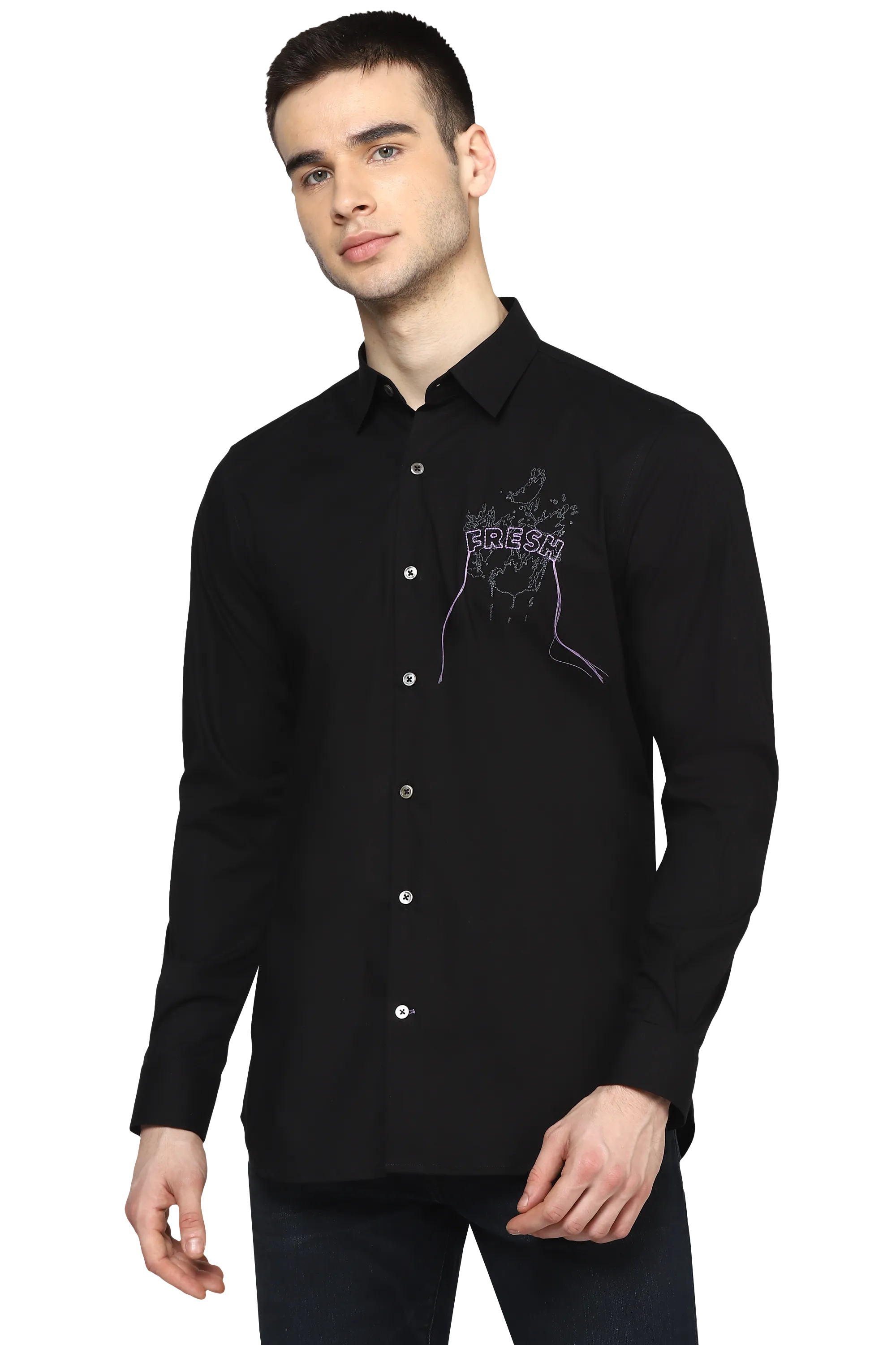 The Black Organic Shirt With Frayed Yarn