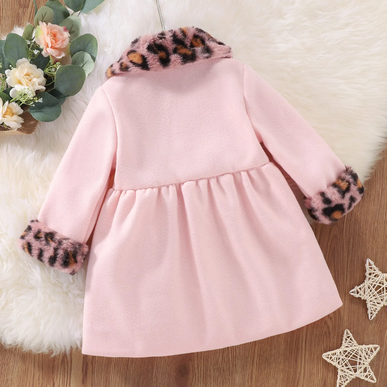 Toddler Kids Girls Solid Color Leopard Print Stitching Long Sleeve Button Cardigan Jacket