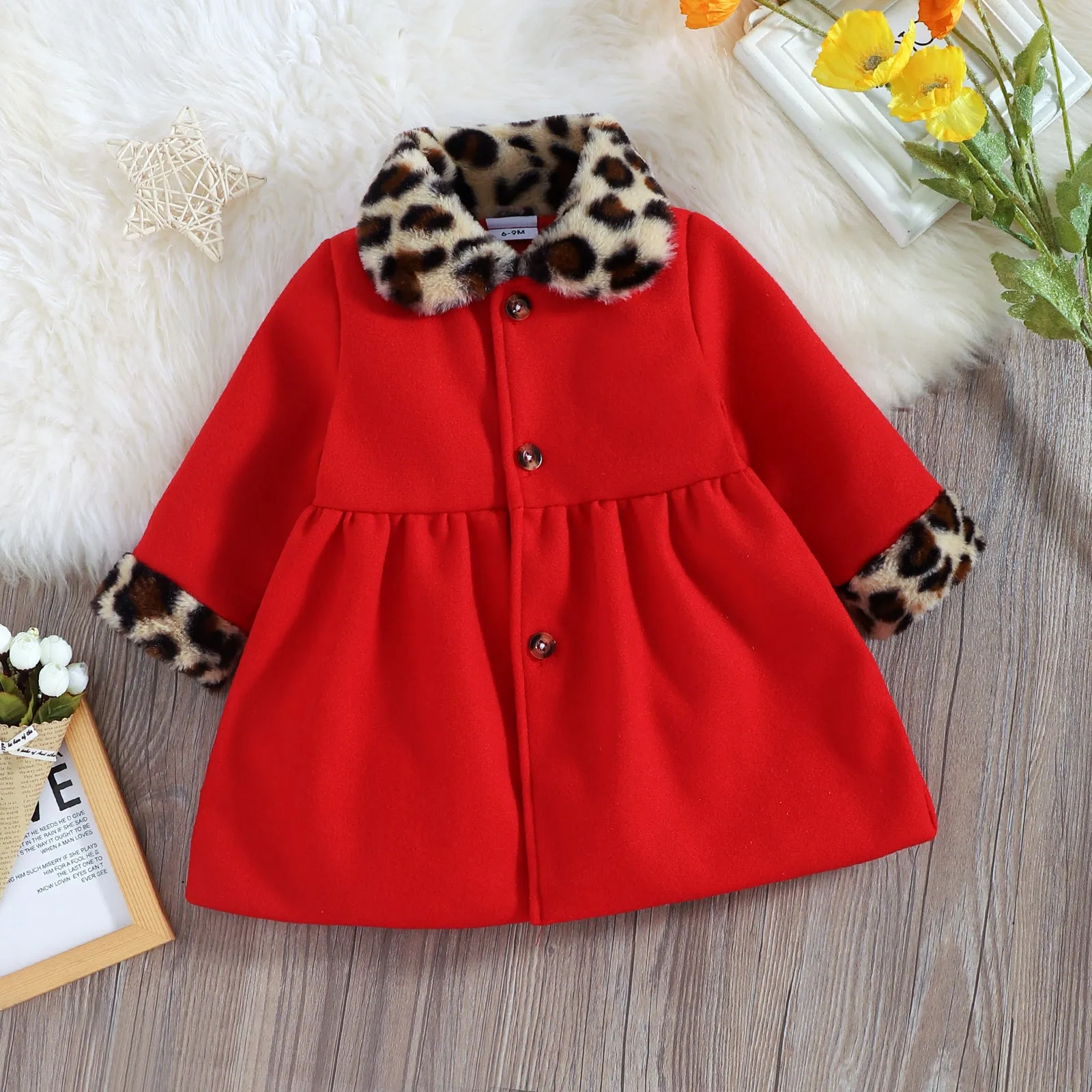 Toddler Kids Girls Solid Color Leopard Print Stitching Long Sleeve Button Cardigan Jacket