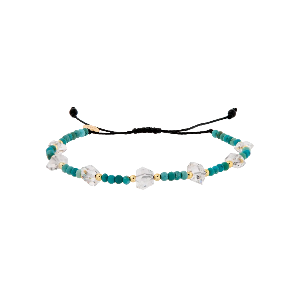 Turquoise & Herkimer Silver Accent Drawstring Bracelet