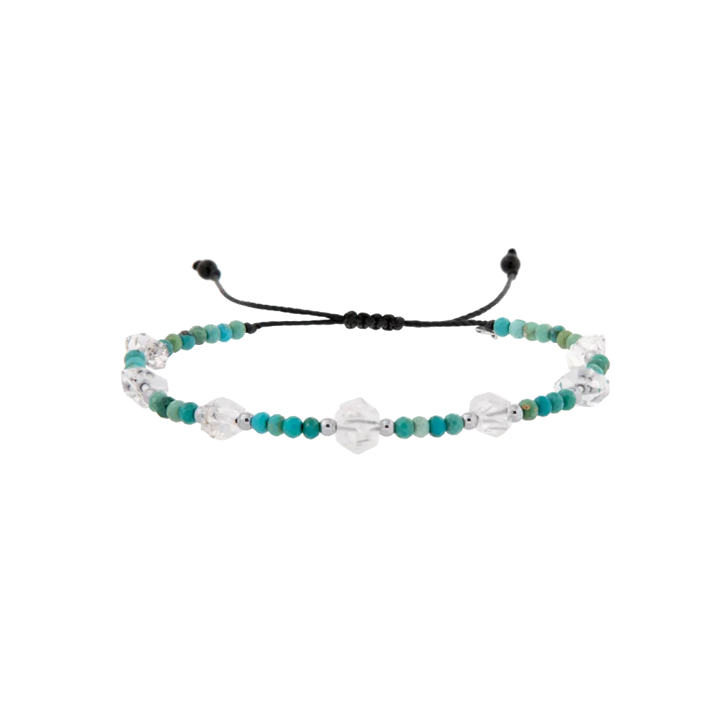 Turquoise & Herkimer Silver Accent Drawstring Bracelet