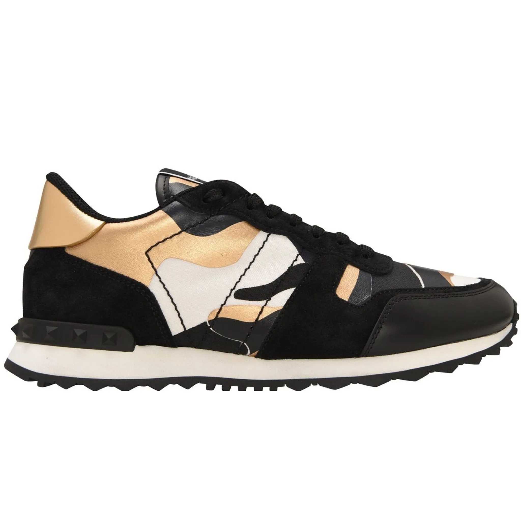 VALENTINO  CHROME GOLD ROCKRUNNER TRAINERS BLACK