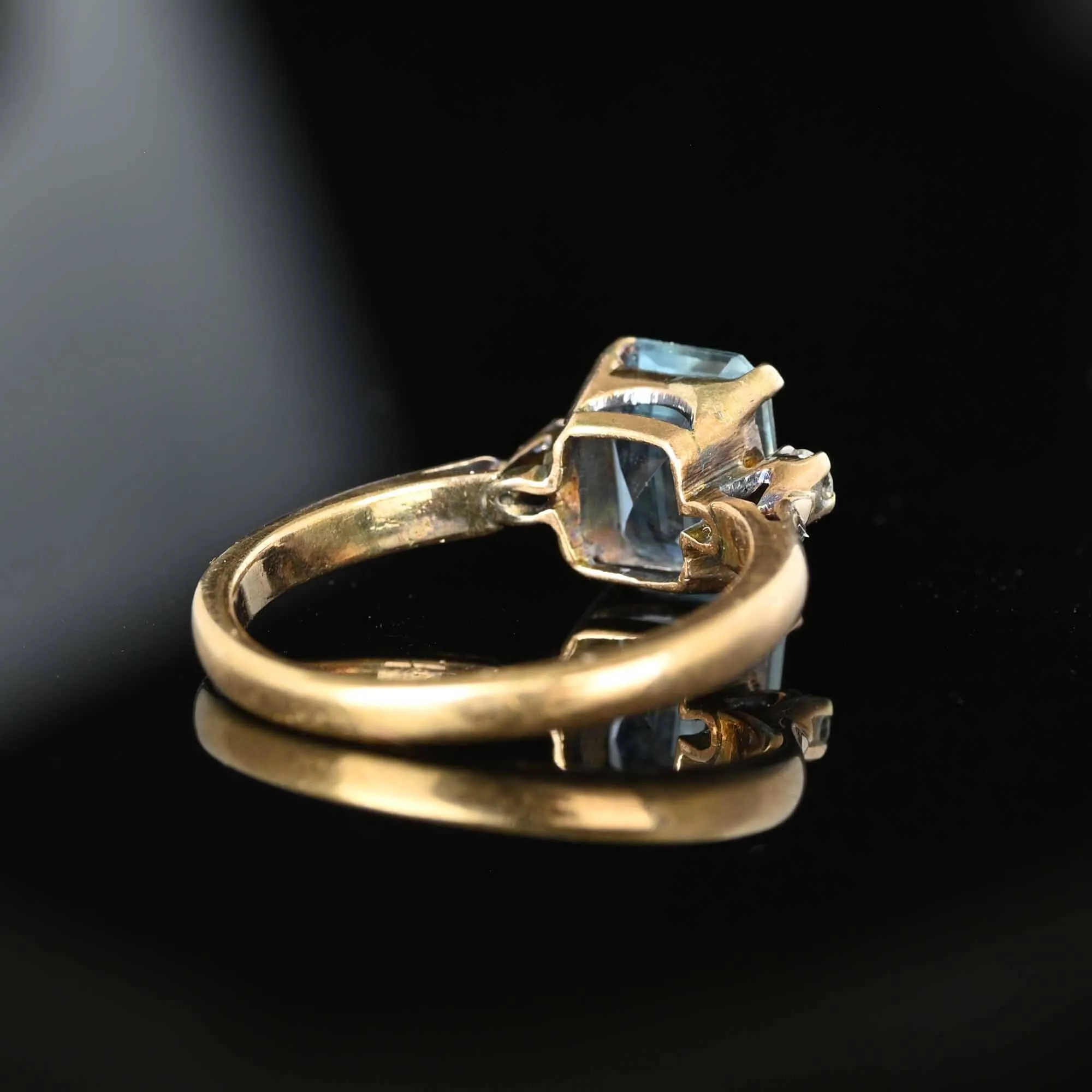 Vintage 14K Gold Diamond Emerald Cut Blue Topaz Ring