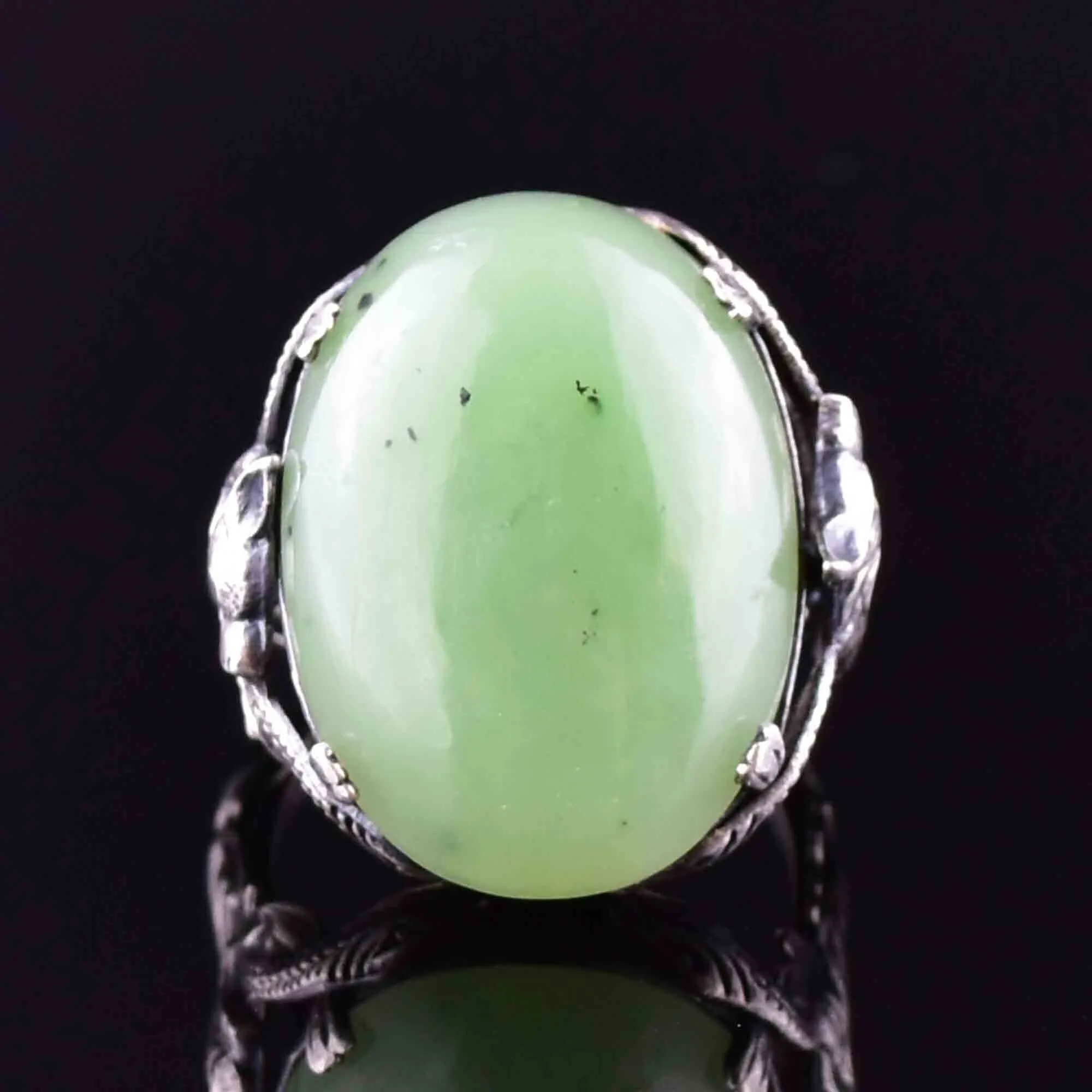 Vintage Carved Silver Dragon Jade Statement Ring