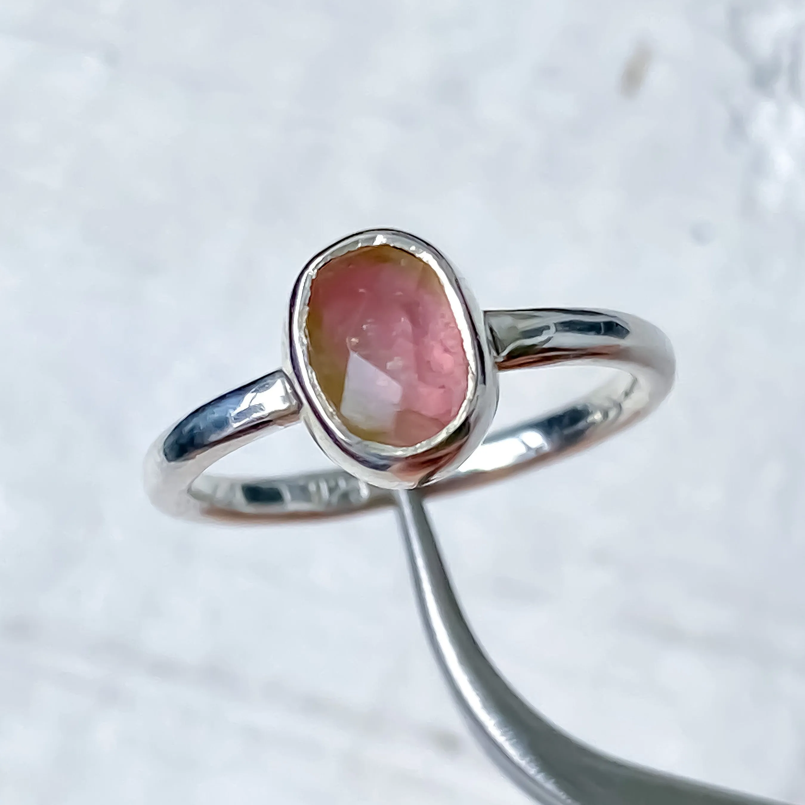 Watermelon Tourmaline Sterling Silver Ring Size 5-6US