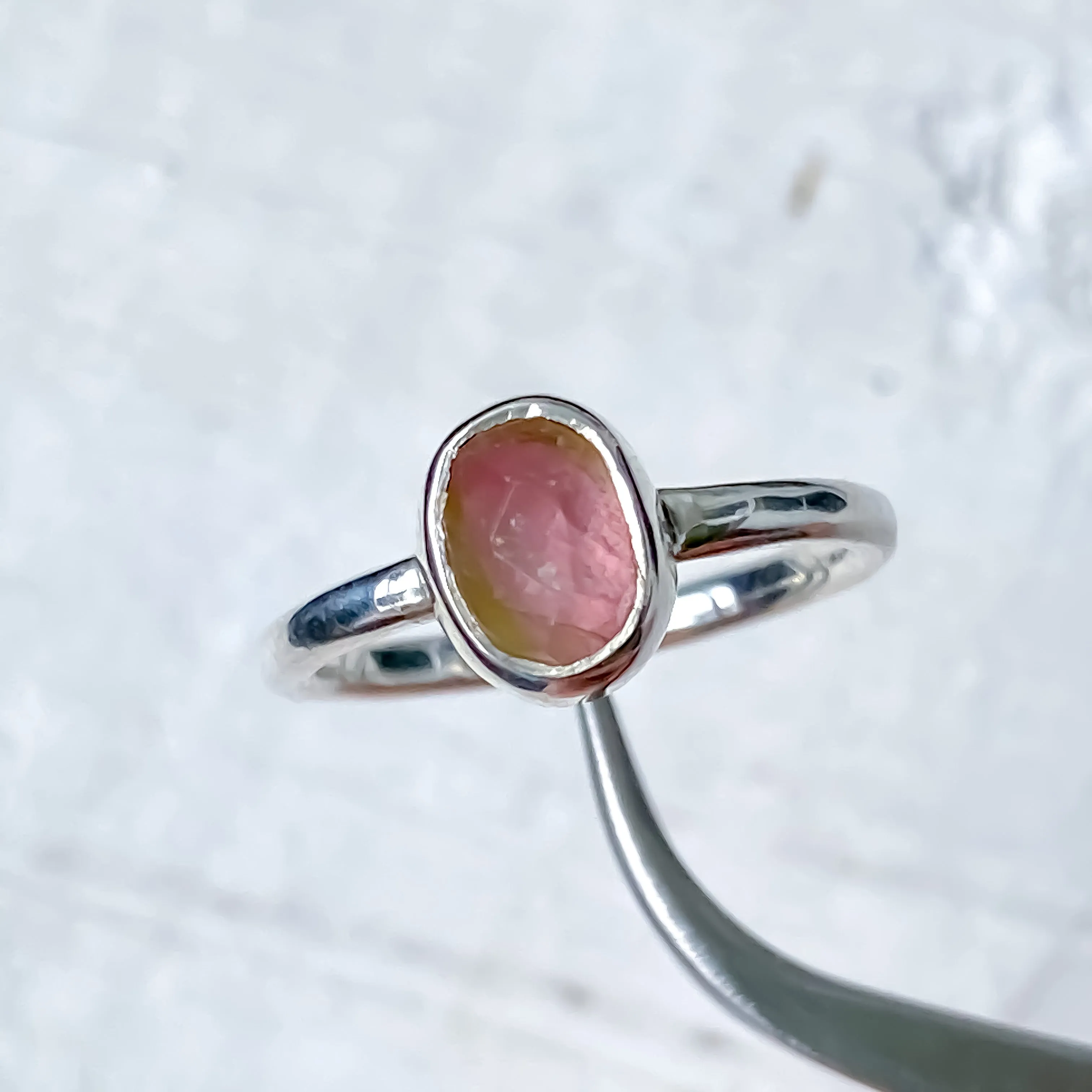 Watermelon Tourmaline Sterling Silver Ring Size 5-6US