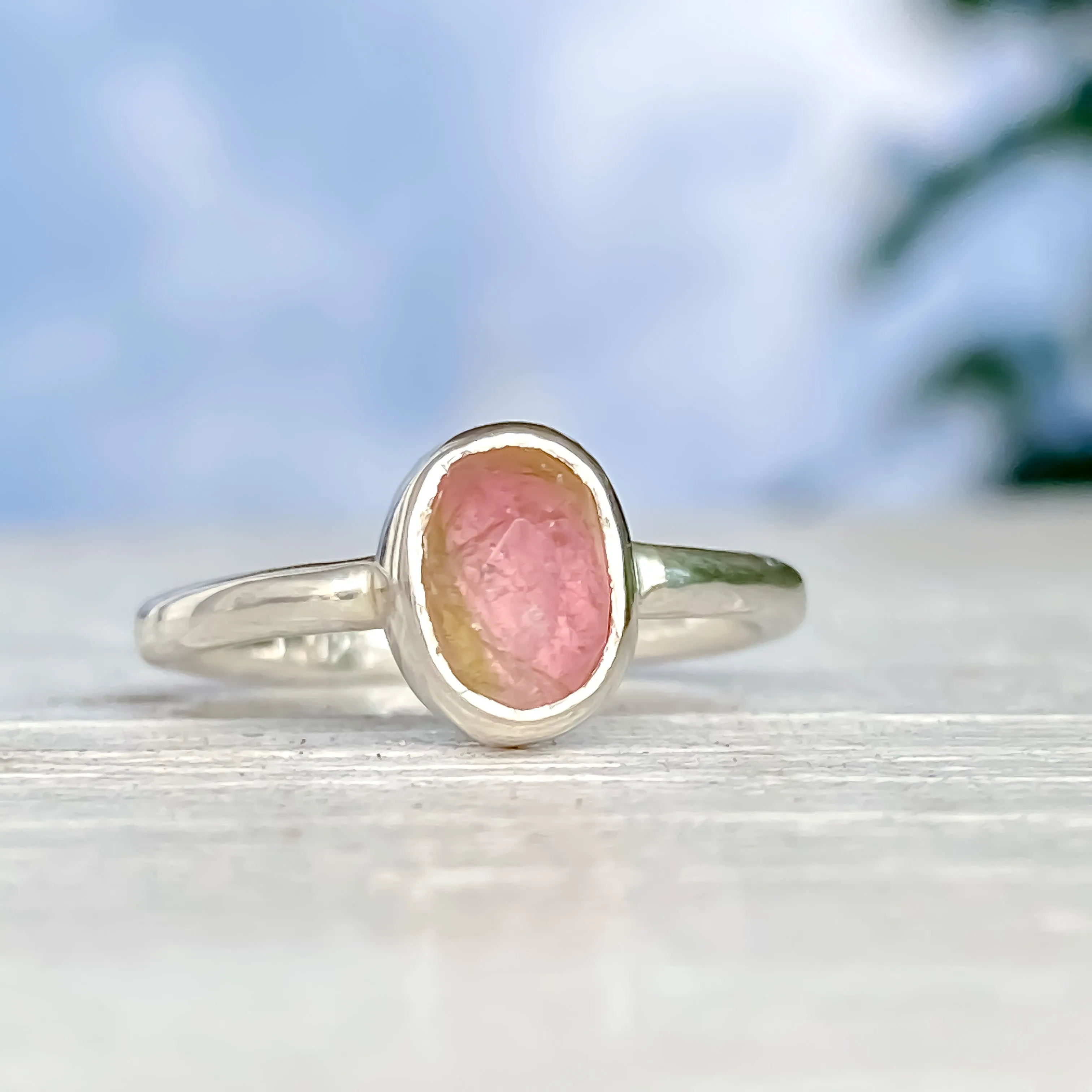 Watermelon Tourmaline Sterling Silver Ring Size 5-6US