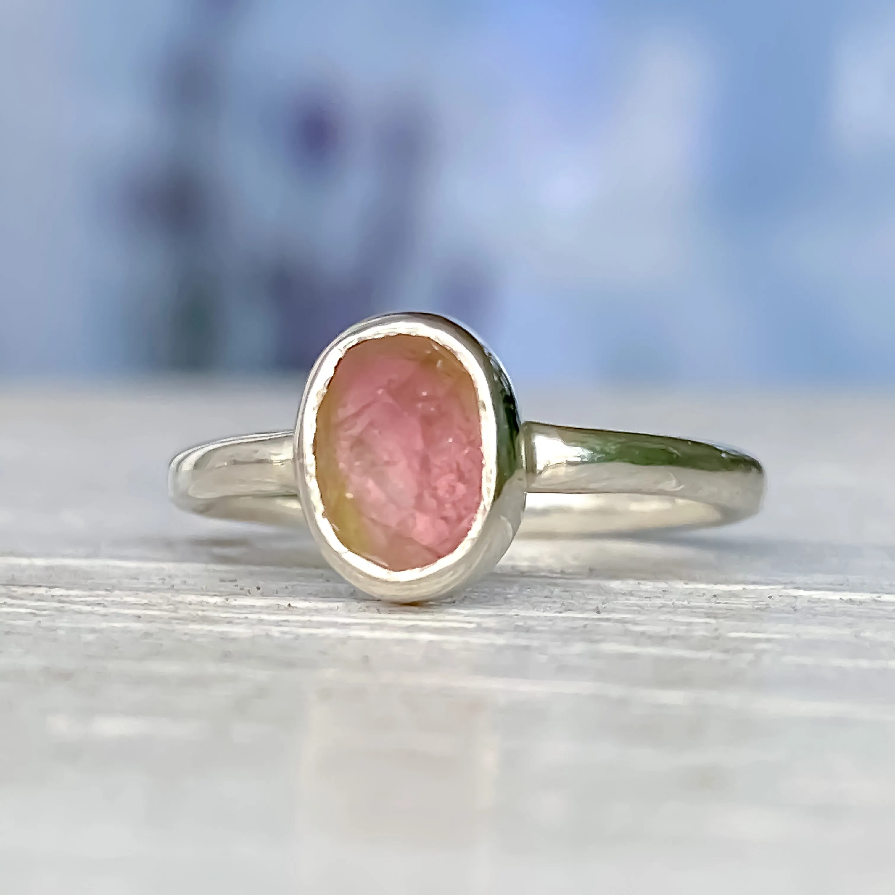 Watermelon Tourmaline Sterling Silver Ring Size 5-6US