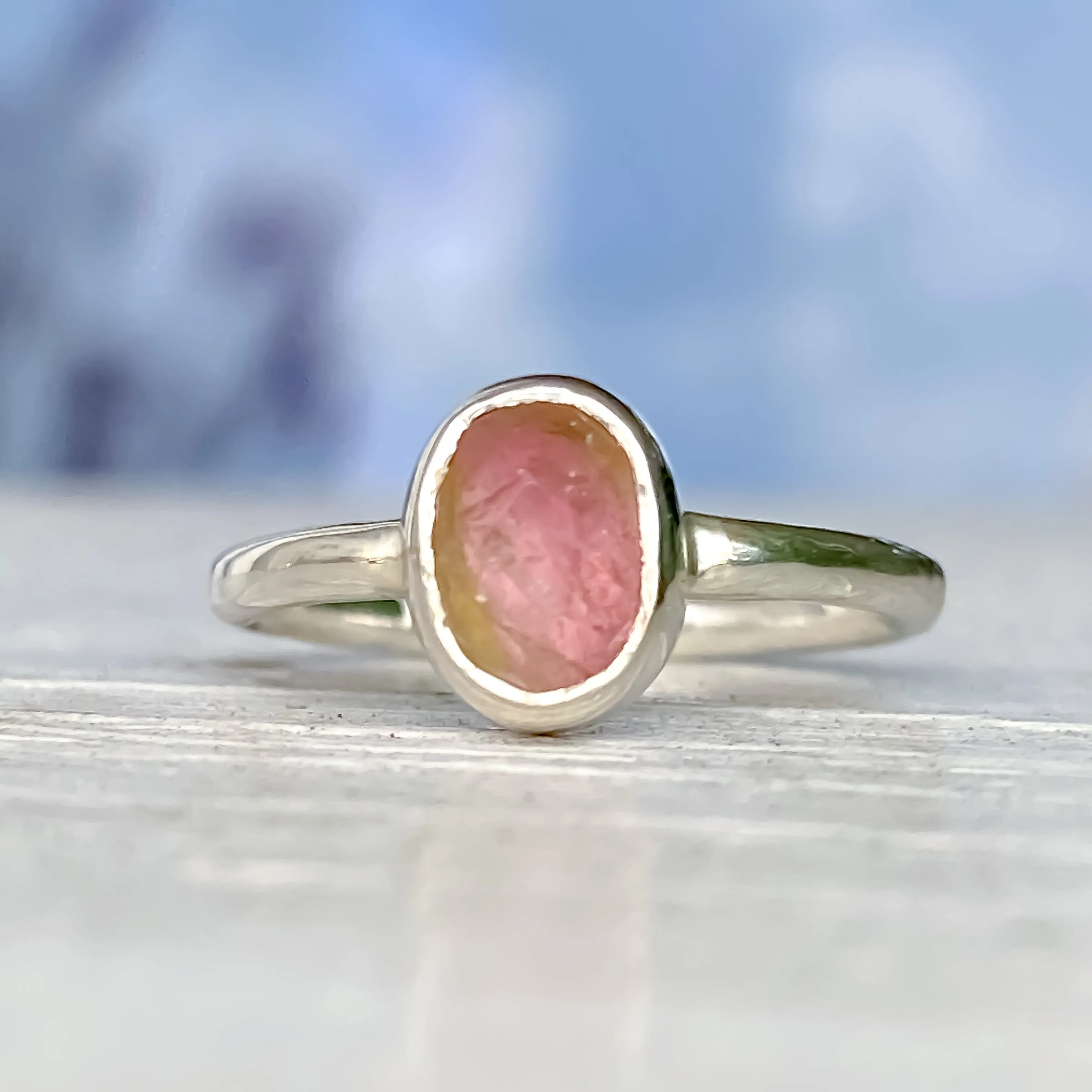 Watermelon Tourmaline Sterling Silver Ring Size 5-6US