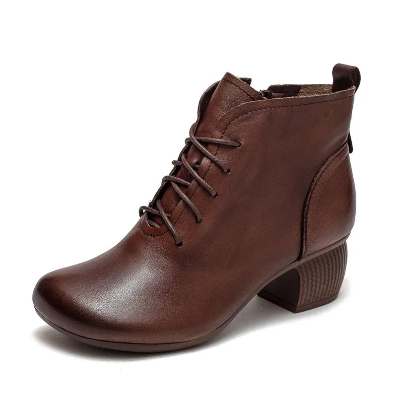 Women Autumn Solid Leather Wedge Boots