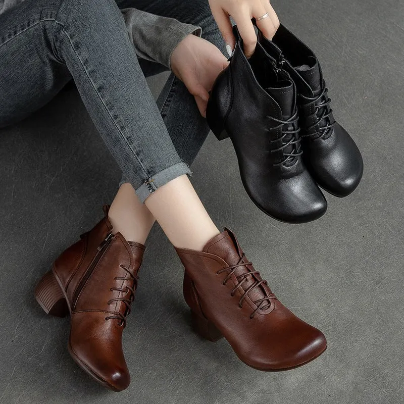 Women Autumn Solid Leather Wedge Boots