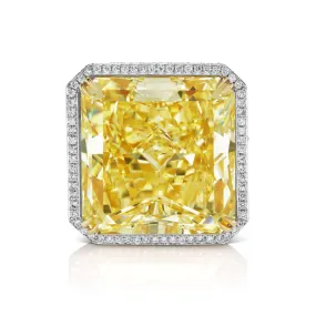 WYNN 40 CARAT FANCY YELLOW DIAMOND RINGRADIANT CUT VS2 PLATINUM & 18K GOLD BY MIKE NEKTA